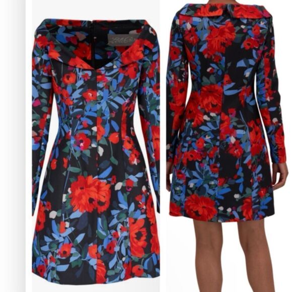 LELA ROSE Black Multi Open Neck Seamed Mini Dress Size 12 NWT $1590 - Picture 4 of 9